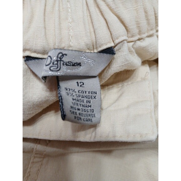IB Diffusion Capris Cropped Pants Size 12 Cream Patch Pockets Cotton Blend - Picture 10 of 11
